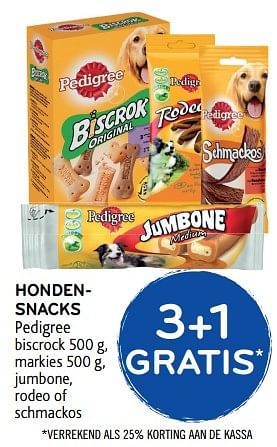 Promoties Hondensnacks pedigree 3+1 gratis - Pedigree - Geldig van 01/08/2018 tot 14/08/2018 bij Alvo
