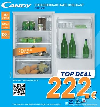 Promoties Candy integreerbare tafelkoelkast cbl150e - Candy - Geldig van 01/08/2018 tot 15/08/2018 bij Krefel