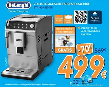 Promoties Delonghi volautomatische espressomachine etam29.510.sb - Delonghi - Geldig van 01/08/2018 tot 15/08/2018 bij Krefel