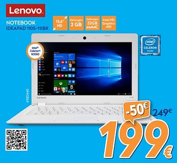 Promoties Lenovo notebook ideapad 110s-11ibr - Lenovo - Geldig van 01/08/2018 tot 15/08/2018 bij Krefel