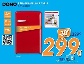Promotions Domo réfrigérateur de table do981rtkr - Domo elektro - Valide de 01/08/2018 à 15/08/2018 chez Krefel