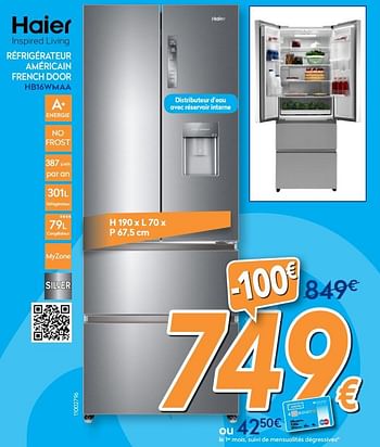 Promotions Haier réfrigérateur américain french door hb16wmaa - Haier - Valide de 01/08/2018 à 15/08/2018 chez Krefel