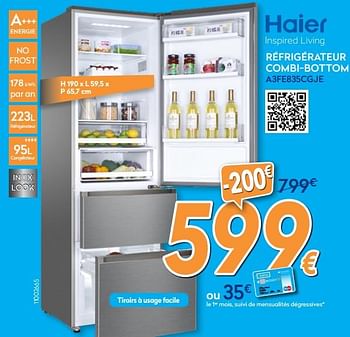Promotions Hayer réfrigérateur combi-bottom a3fe835cgje - Produit maison - Krefel - Valide de 01/08/2018 à 15/08/2018 chez Krefel