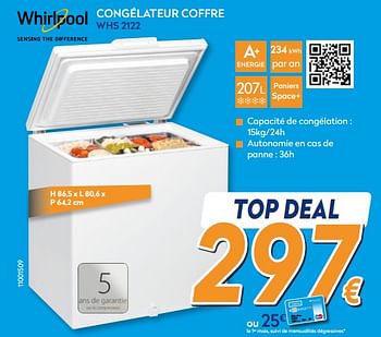 Promotions Whirlpool congélateur coffre whs 2122 - Whirlpool - Valide de 01/08/2018 à 15/08/2018 chez Krefel