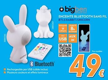Promotions Bigben enceinte bluetooth sans fil btls rabbit-unicorn - BIGben - Valide de 01/08/2018 à 15/08/2018 chez Krefel