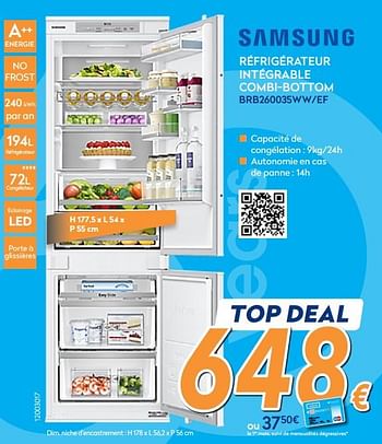 Promotions Samsung réfrigérateur intégrable combi-bottom brb260035ww-ef - Samsung - Valide de 01/08/2018 à 15/08/2018 chez Krefel