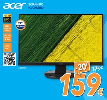 Promotions Acer écran pc k272hlebid - Acer - Valide de 01/08/2018 à 15/08/2018 chez Krefel