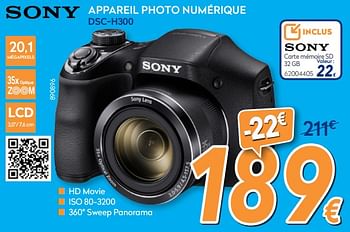 Promotions Sony appareil photo numérique dsc-h300 - Sony - Valide de 01/08/2018 à 15/08/2018 chez Krefel