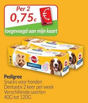 Promoties Pedigree snacks voor honden dentastix 2 keer per week - Pedigree - Geldig van 01/08/2018 tot 27/08/2018 bij Intermarche