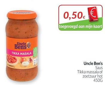 Promoties Uncle ben`s saus tikka massala of zoetzuur hot - Uncle Ben's - Geldig van 01/08/2018 tot 27/08/2018 bij Intermarche
