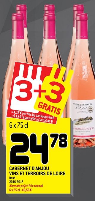 Promoties Cabernet d`anjou vins et terroirs de loire - Rosé wijnen - Geldig van 01/08/2018 tot 14/08/2018 bij Match