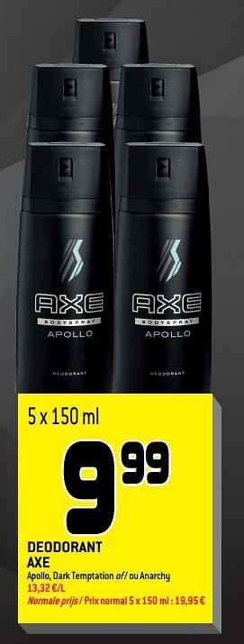 Promotions Deodorant axe - Axe - Valide de 01/08/2018 à 14/08/2018 chez Match