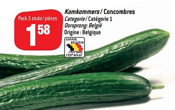 Promoties Komkommers - concombres - Huismerk - Match - Geldig van 01/08/2018 tot 14/08/2018 bij Match