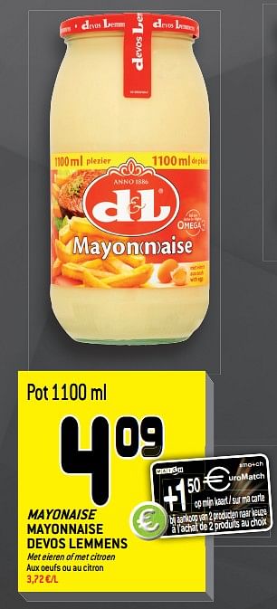 Promotions Mayonaise mayonnaise devos lemmens - Devos Lemmens - Valide de 01/08/2018 à 14/08/2018 chez Match