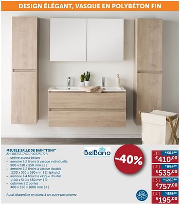 Promotions Meuble salle de bain tony - Belbano - Valide de 31/07/2018 à 27/08/2018 chez Zelfbouwmarkt