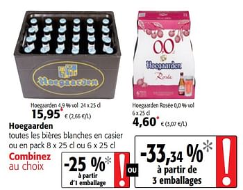 Promotions Hoegaarden toutes les bières blanches en casier ou en pack - Hoegaarden - Valide de 01/08/2018 à 15/08/2018 chez Colruyt