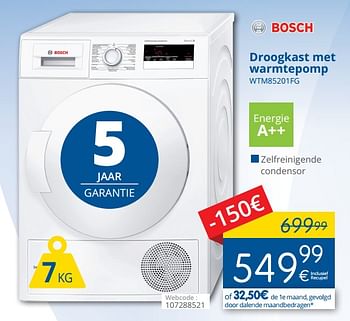 Promoties Bosch droogkast met warmtepomp wtm85201fg - Bosch - Geldig van 01/08/2018 tot 29/08/2018 bij Eldi