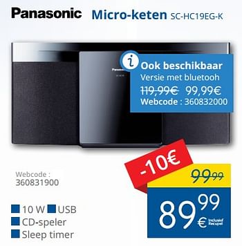 Promoties Panasonic micro-keten sc-hc19eg-k - Panasonic - Geldig van 01/08/2018 tot 29/08/2018 bij Eldi