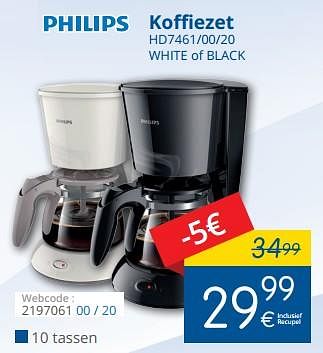 Promoties Philips koffiezet hd7461-00-20 white of black - Philips - Geldig van 01/08/2018 tot 29/08/2018 bij Eldi