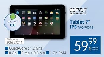 Promoties Denver electronics tablet 7`` ips taq-70312 - Denver Electronics - Geldig van 01/08/2018 tot 29/08/2018 bij Eldi