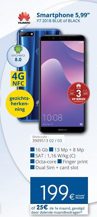 Promoties Huawei smartphone 5,99`` y7 2018 blue of black - Huawei - Geldig van 01/08/2018 tot 29/08/2018 bij Eldi