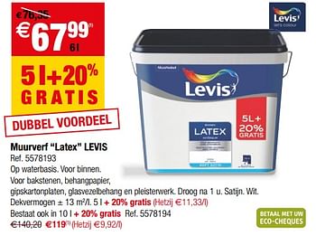 Promoties Muurverf latex levis - Levis - Geldig van 08/08/2018 tot 20/08/2018 bij Brico