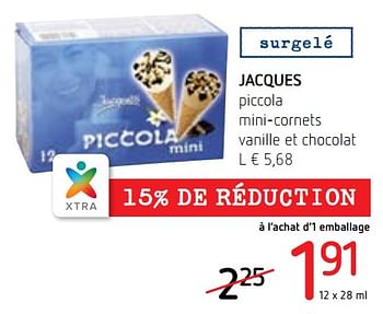 Promotions Jacques piccola mini-cornets vanille et chocolat - Jacques - Valide de 02/08/2018 à 15/08/2018 chez Spar (Colruytgroup)