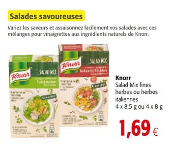 Promotions Knorr salad mix fines herbes ou herbes italiennes - Knorr - Valide de 01/08/2018 à 15/08/2018 chez Colruyt