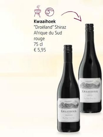Promotions Kwaaihoek droëland shiraz afrique du sud rouge - Vins rouges - Valide de 02/08/2018 à 15/08/2018 chez Spar (Colruytgroup)