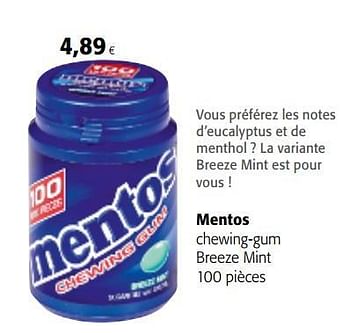 Promotions Mentos chewing-gum breeze mint - Mentos - Valide de 01/08/2018 à 15/08/2018 chez Colruyt