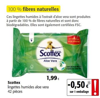 Promotions Scottex lingettes humides aloe vera - Scottex - Valide de 01/08/2018 à 15/08/2018 chez Colruyt