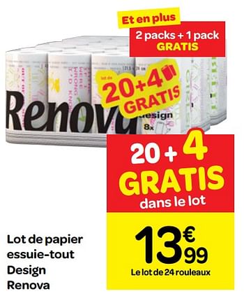 Promotions Lot de papier essuie-tout design renova - Renova - Valide de 01/08/2018 à 13/09/2018 chez Carrefour