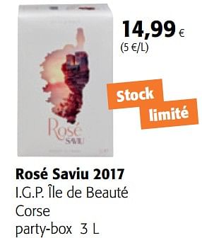 Promotions Rosé saviu 2017 i.g.p. île de beauté corse party-box - Vins rouges - Valide de 01/08/2018 à 15/08/2018 chez Colruyt