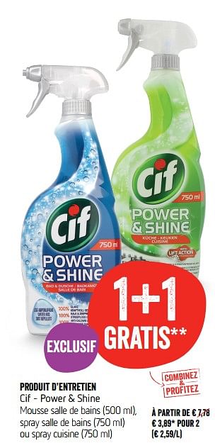 CIF Produit de nettoyage pour salle de bain Power & Shine (750 ml)