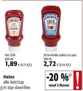 Promoties Heinz alle ketchup in top-downfles - Heinz - Geldig van 01/08/2018 tot 15/08/2018 bij Colruyt