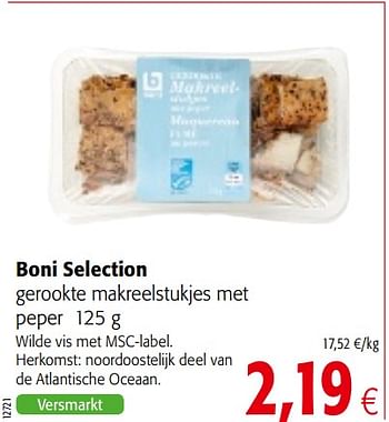 Promoties Boni selection gerookte makreelstukjes met peper - Boni - Geldig van 01/08/2018 tot 15/08/2018 bij Colruyt