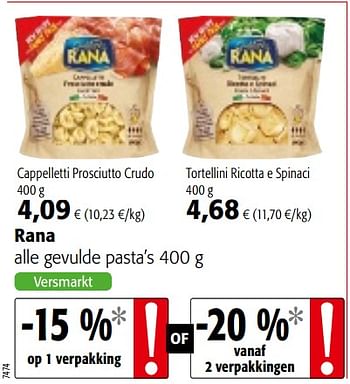 Promoties Rana alle gevulde pasta`s - Rana - Geldig van 01/08/2018 tot 15/08/2018 bij Colruyt