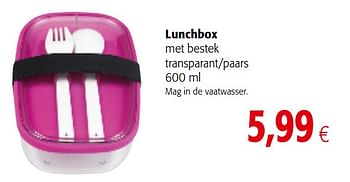 Promoties Lunchbox met bestek transparant-paars - Huismerk - Colruyt - Geldig van 01/08/2018 tot 15/08/2018 bij Colruyt