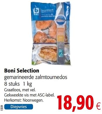 Promoties Boni selection gemarineerde zalmtournedos - Boni - Geldig van 01/08/2018 tot 15/08/2018 bij Colruyt