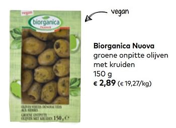 Promoties Biorganica nuova groene onpitte olijven met kruide - Huismerk - Bioplanet - Geldig van 01/08/2018 tot 04/09/2018 bij Bioplanet