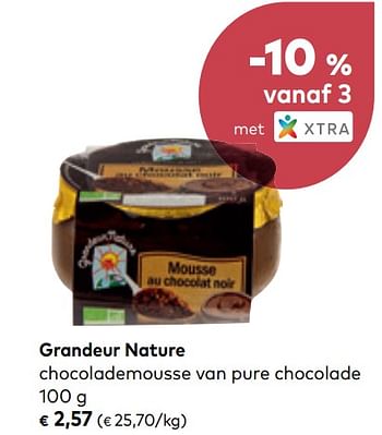 Promoties Chocolademousse van pure chocolade - Grandeur Nature - Geldig van 01/08/2018 tot 04/09/2018 bij Bioplanet