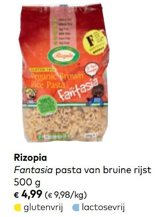 Promoties Rizopia fantasia pasta van bruine rijst - Fantasia - Geldig van 01/08/2018 tot 04/09/2018 bij Bioplanet