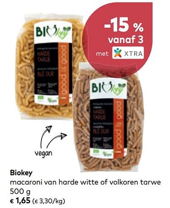 Promoties Macaroni van harde witte of volkoren tarwe - Biokey - Geldig van 01/08/2018 tot 04/09/2018 bij Bioplanet