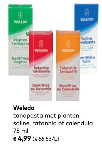 Promoties Tandpasta met planten, saline, ratanhia of calendula - Weleda - Geldig van 01/08/2018 tot 04/09/2018 bij Bioplanet