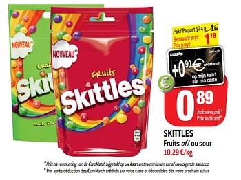 Promoties Skittles fruit of-ou sour - Skittles - Geldig van 08/08/2018 tot 14/08/2018 bij Match