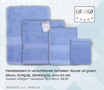 Promoties Handdoek 70 x 140cm - DDD - Geldig van 10/08/2018 tot 02/09/2018 bij Euro Shop