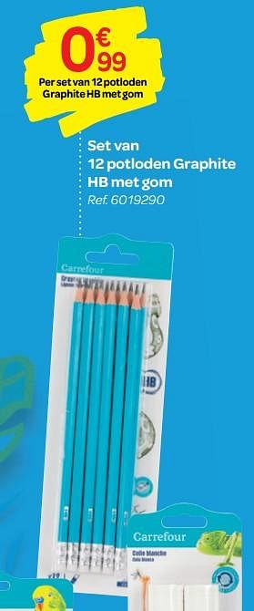Promoties Set van 12 potloden graphite hb met gom - Huismerk - Carrefour  - Geldig van 01/08/2018 tot 09/09/2018 bij Carrefour