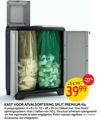 Promoties Kast voor afvalsortering split premium kis - Kis - Geldig van 08/08/2018 tot 03/09/2018 bij BricoPlanit