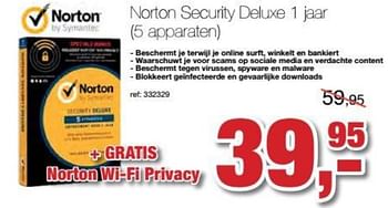 Promoties Norton security deluxe 1 jaar (5 apparaten ) - Norton - Geldig van 25/07/2018 tot 16/09/2018 bij Paradisio
