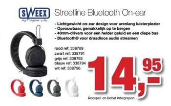 Promoties Streeline bluetooth on-ear - Sweex - Geldig van 25/07/2018 tot 16/09/2018 bij Paradisio